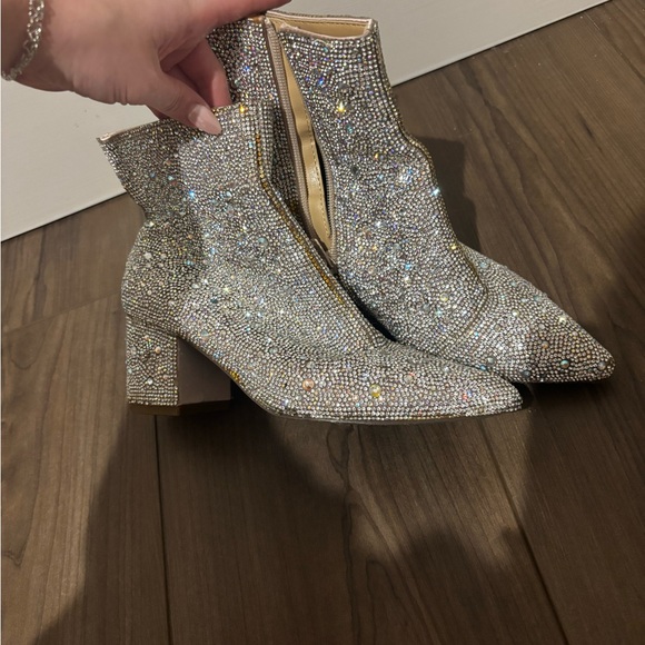 Betsy Johnson Kyla Silver Rhinestone Ankle Boots - Picture 1 of 6